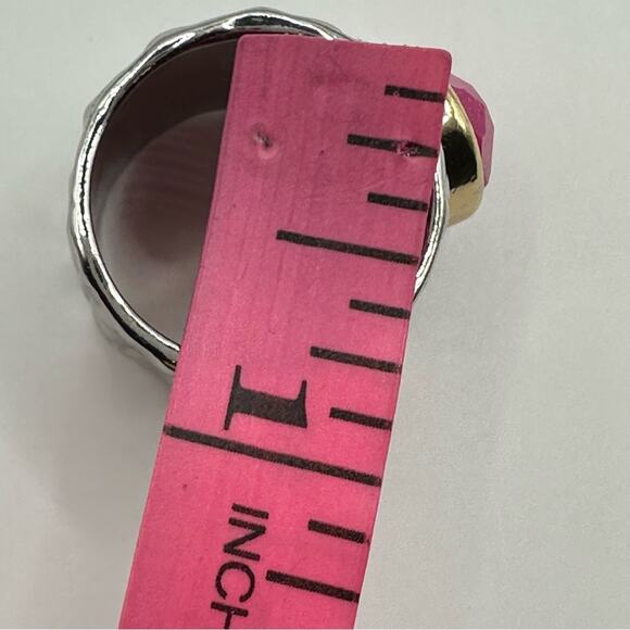 Pink Faceted Ring Hammered Silver Two tone Size 7.5 7 1/2 Costume Jewelry Funky - Picture 5 of 10